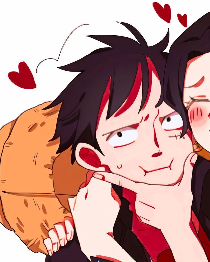 Matching luffy and boa hancock pfp in romantic pink frame suited for couple instagram use