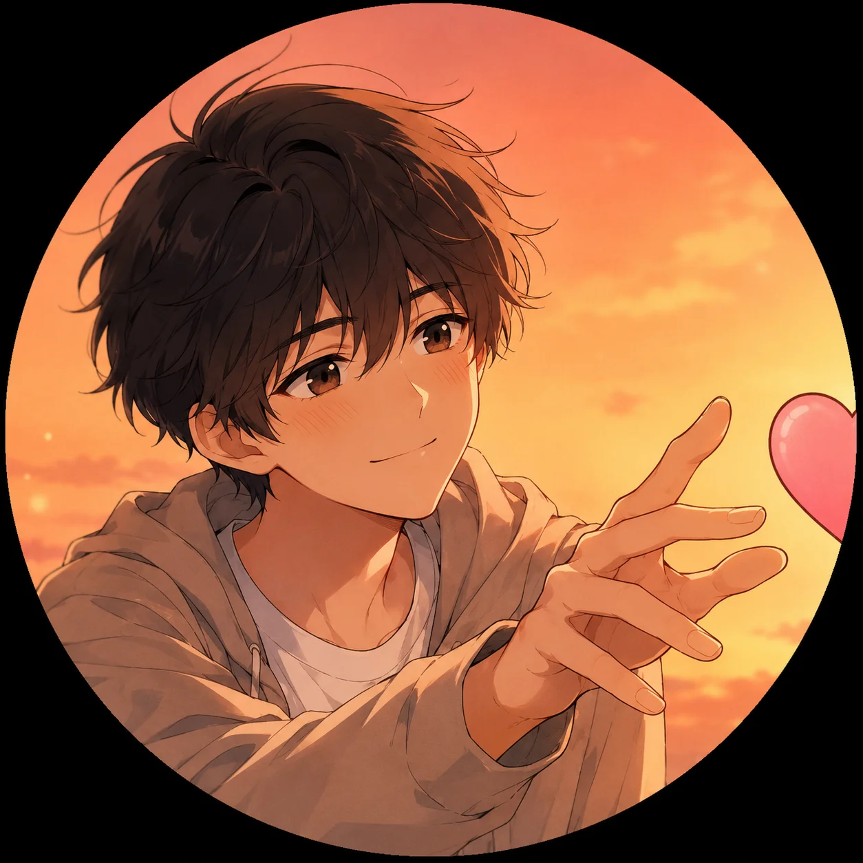 Anime couple matching heart pfp with two characters reaching toward a shared heart across both images (99 characters)