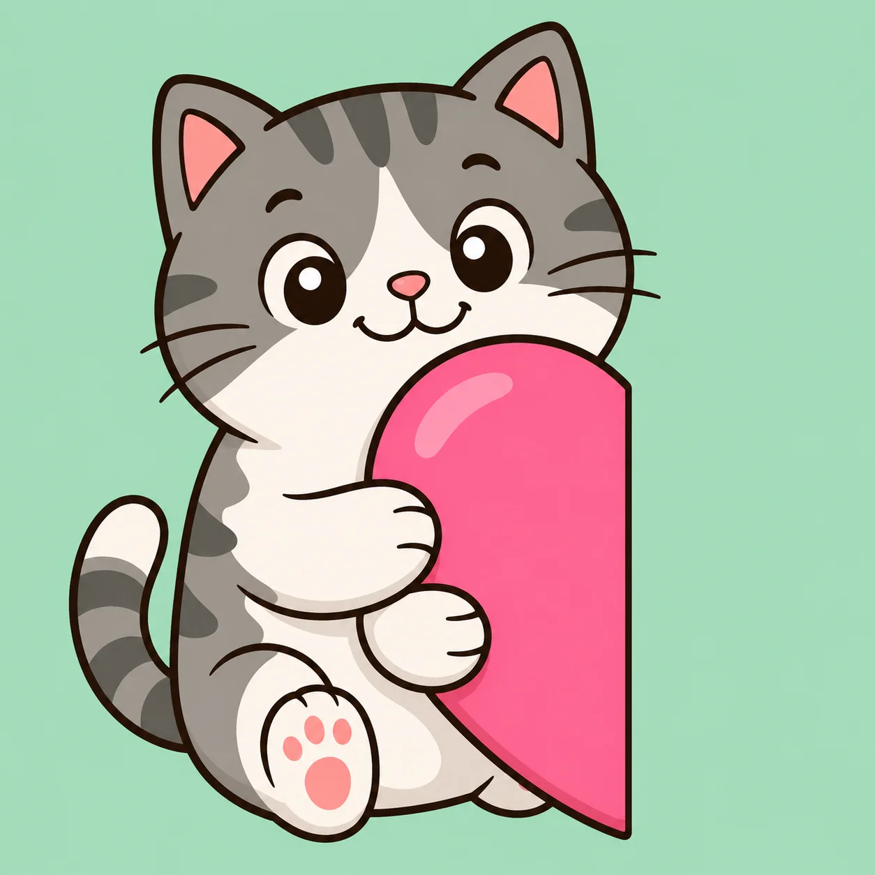 Cute matching heart pfp with cartoon cat and dog each holding half a pink heart for playful duos (94 characters)