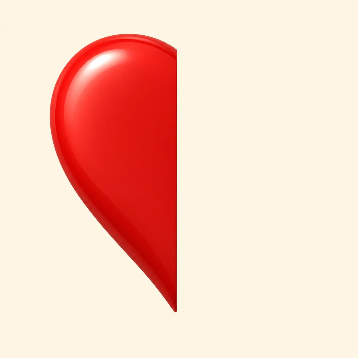 Half heart matching pfp with red left half and right half pair on cream background for couples (92 characters)