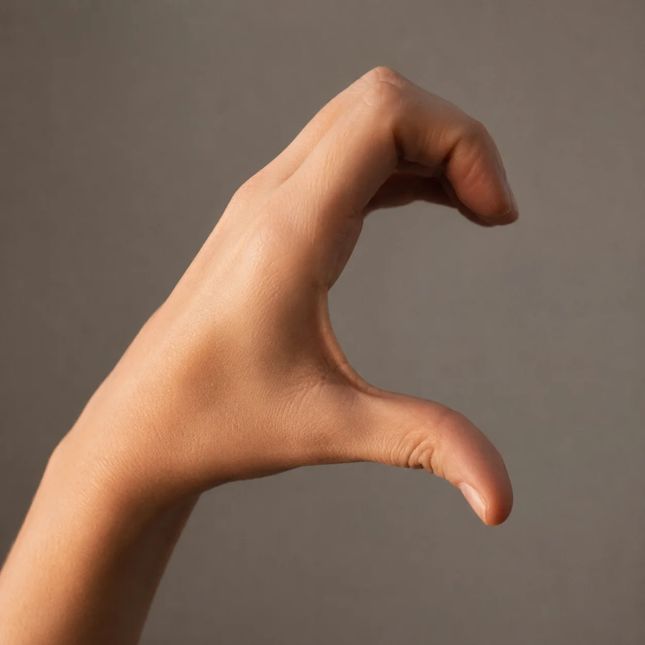 Heart hands matching pfp with two hands each forming half a heart shape on soft grey backdrop (92 characters)