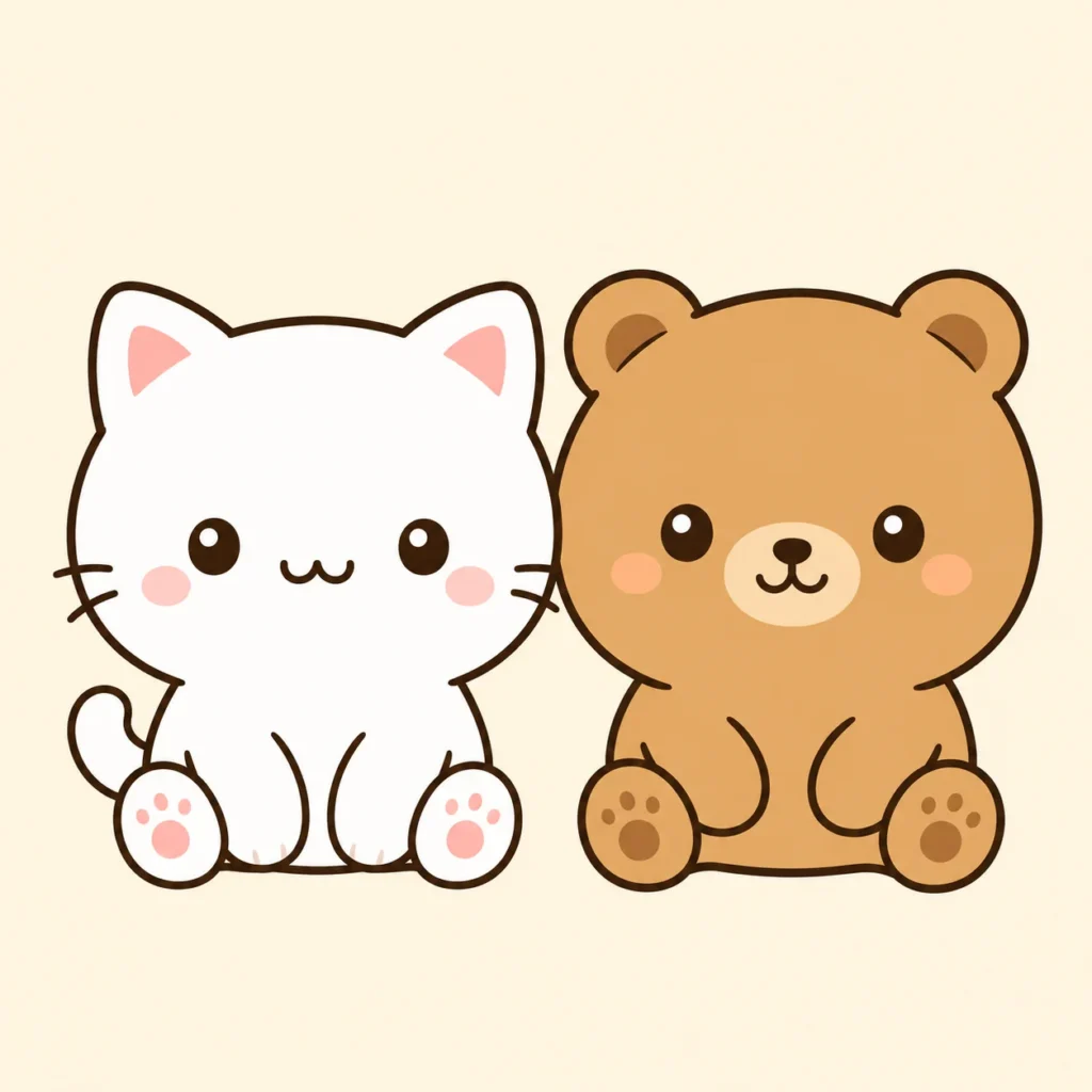 Matching kawaii pfp with cat and bear cartoon style for playful duo avatars