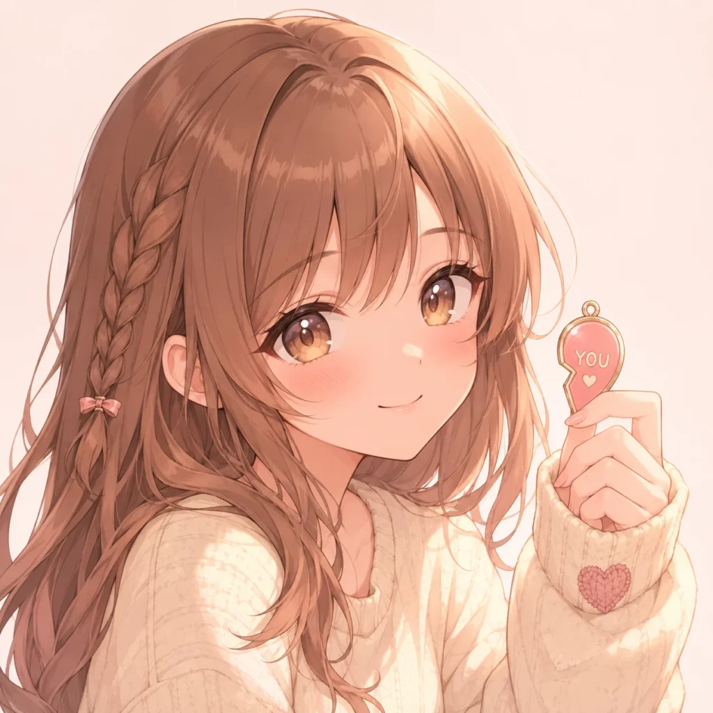 Matching anime kawaii pfp with heart-linked couple styling for cute social media avatars