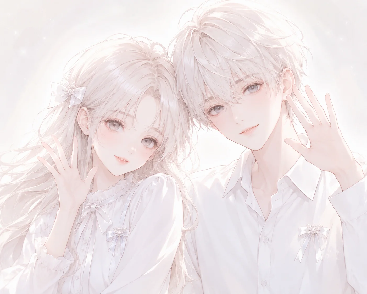 Matching white pfp couple set with soft anime duo styling for Discord and TikTok profile use
