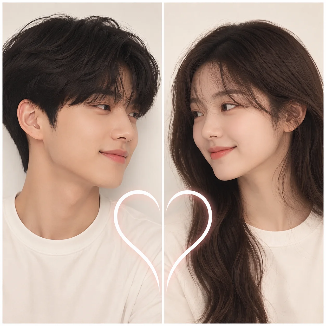 Matching white pfp with half-heart couple design for romantic TikTok and Discord avatar pairs