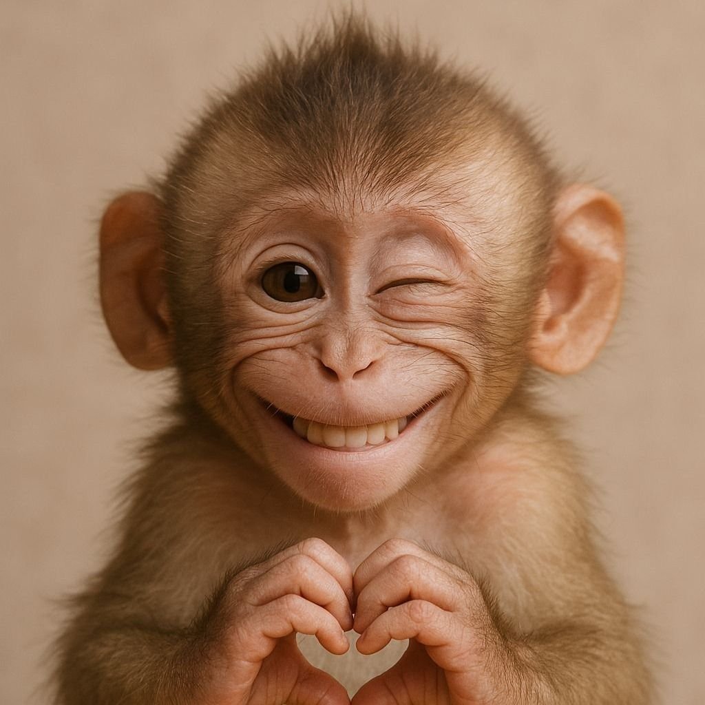Cute monkey profile picture with playful head tilt on sky blue background for bright social avatars