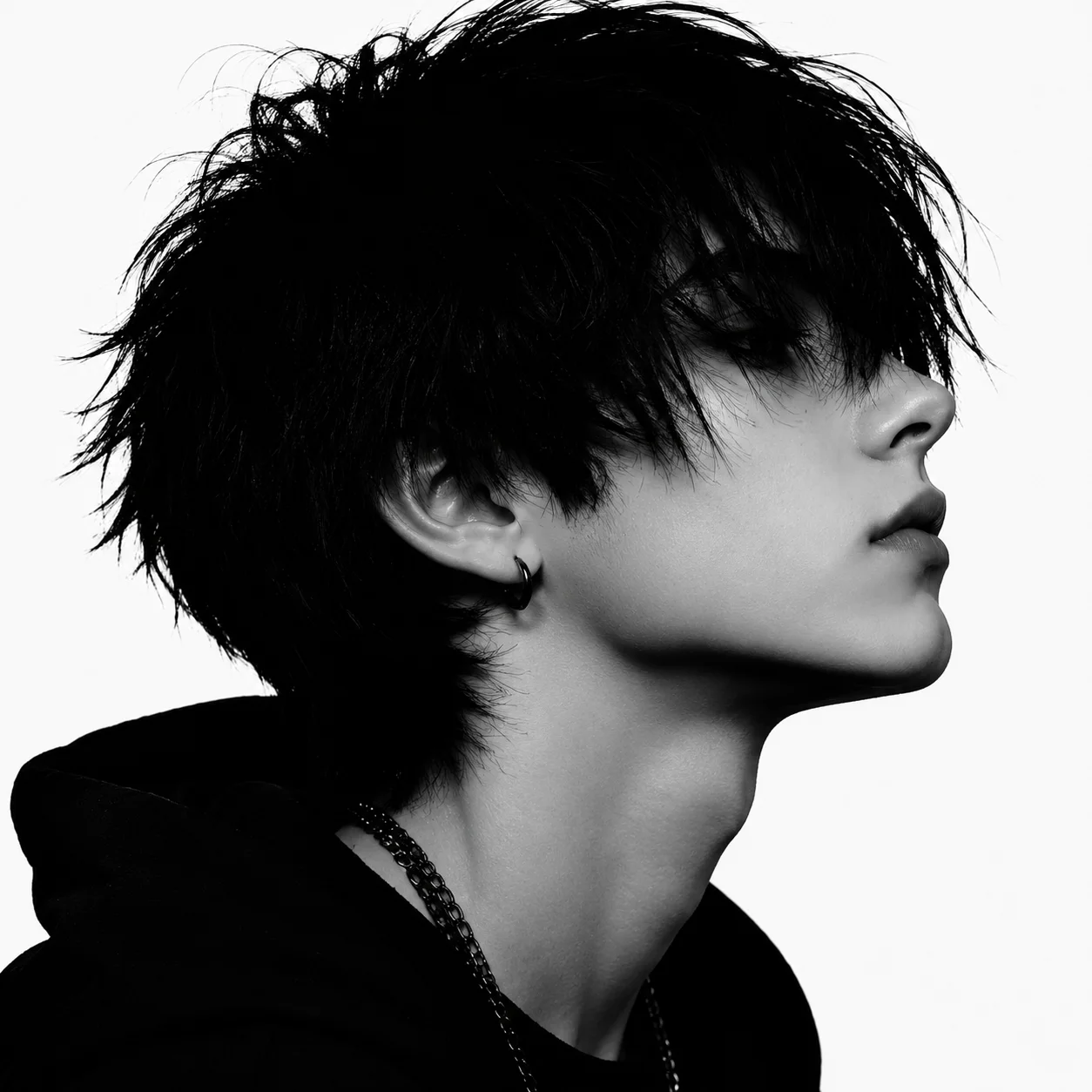 Monochrome anime boy profile with emo streetwear for cool minimalist Discord avatars