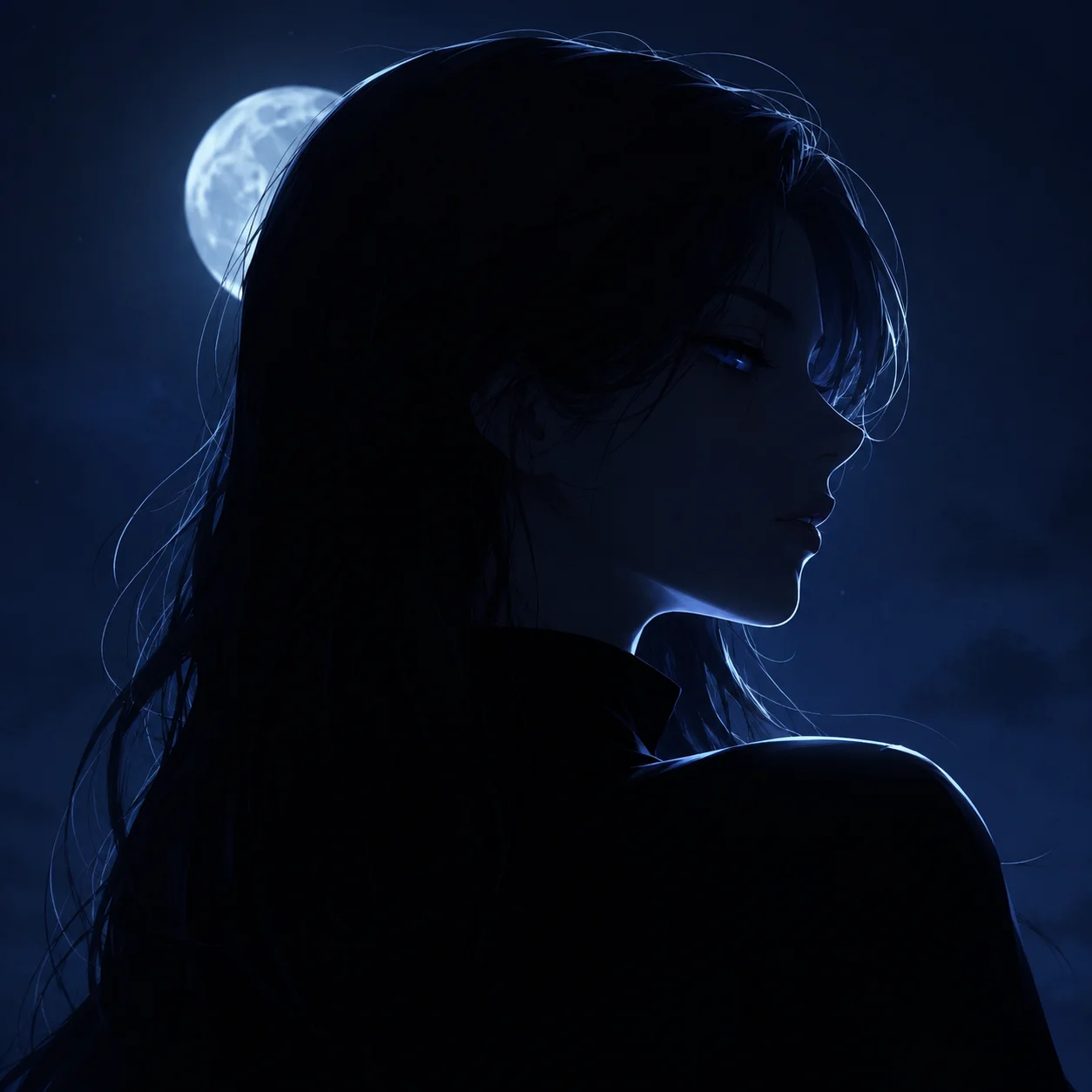 Navy blue aesthetic pfp with moonlit silhouette and deep shadows for mysterious social media avatars