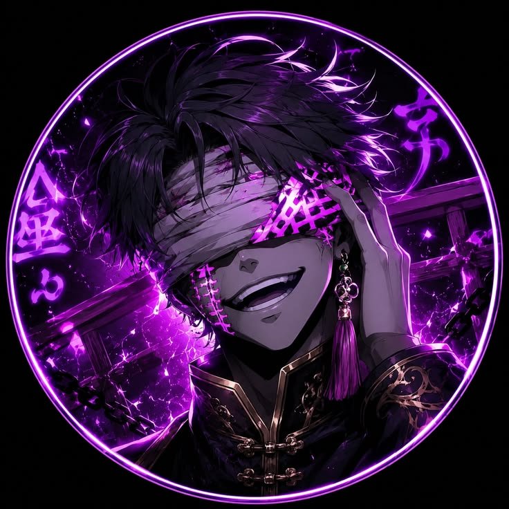 Neon purple anime icon in an action pose for bold Discord and gaming profile pictures