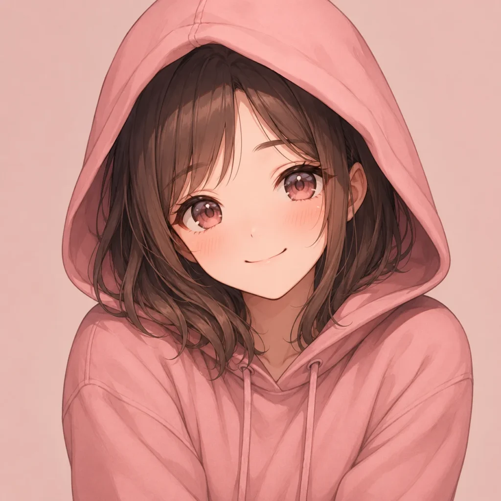 Pastel kawaii pfp with rose hoodie and sweet smile for cute social media avatars