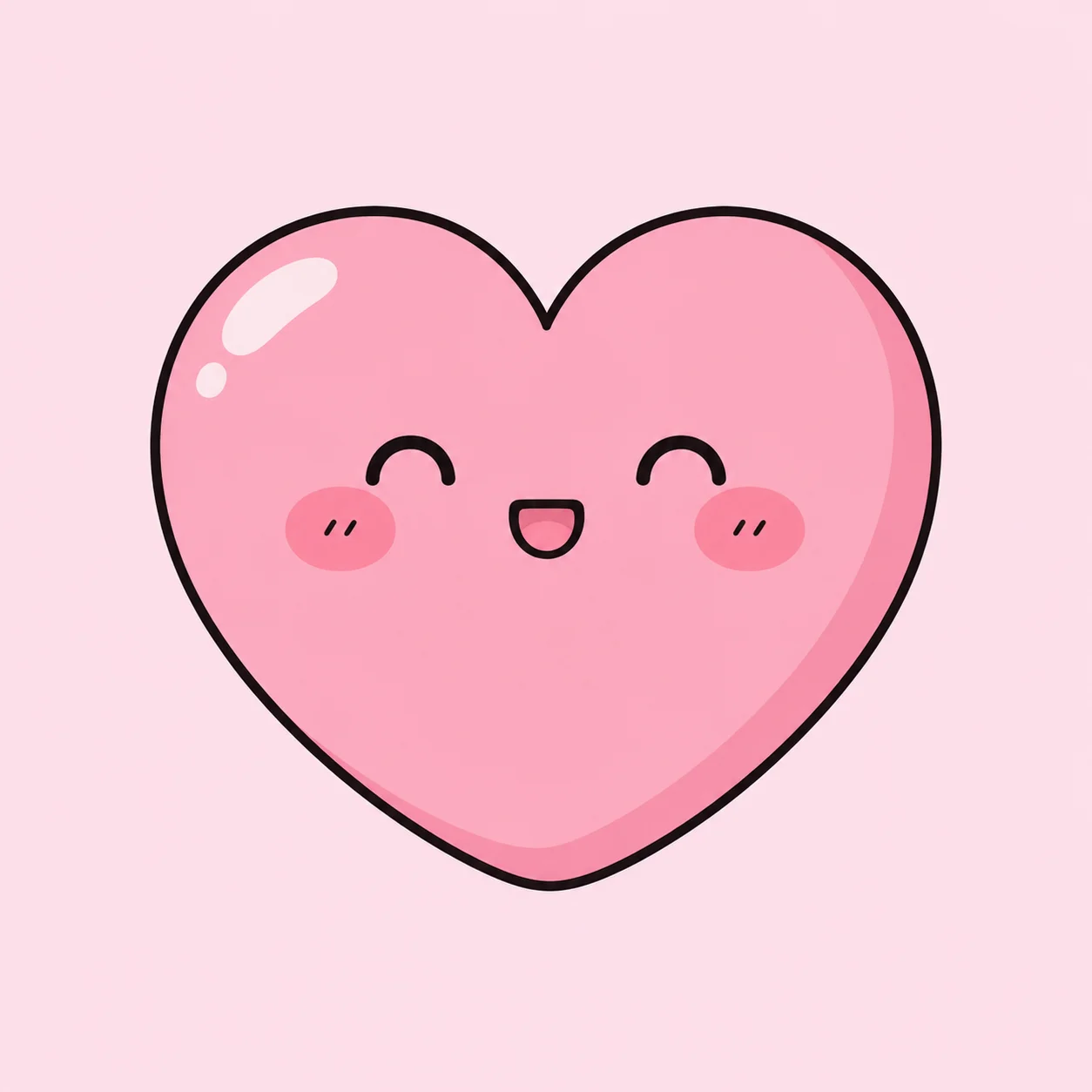 Kawaii pink heart pfp with tiny closed eyes, blush cheeks and smile for cute Discord and Instagram avatars (105 characters)