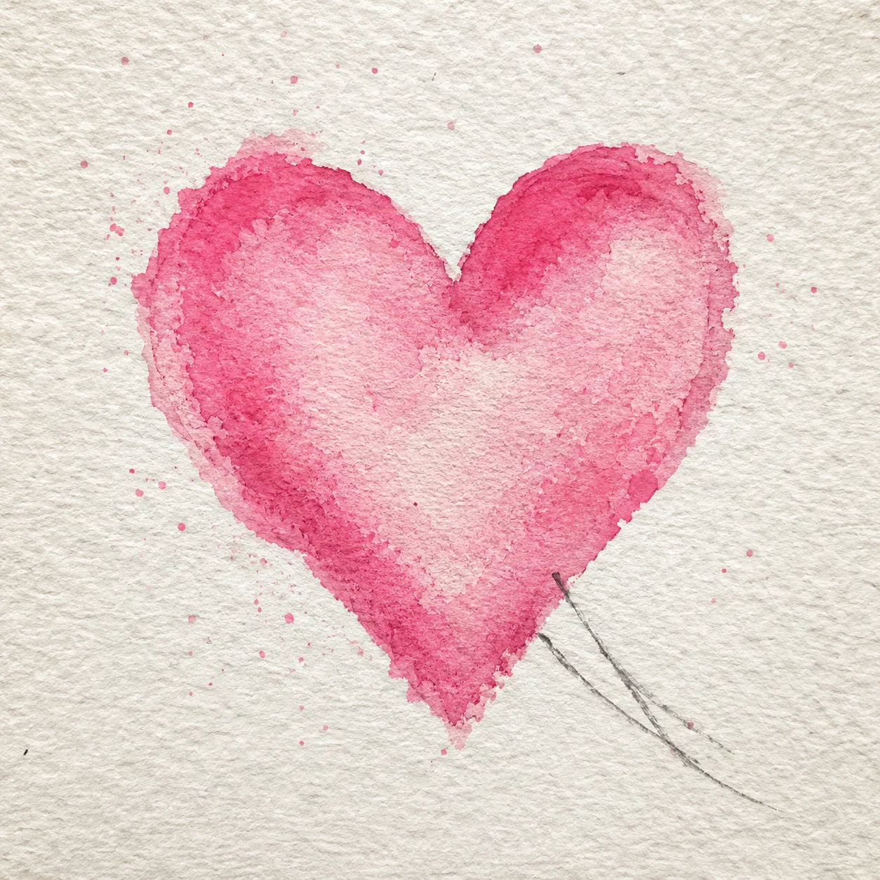 Hand-drawn watercolor pink heart pfp with uneven brush edges and paper texture for artsy aesthetic profiles (106 characters)