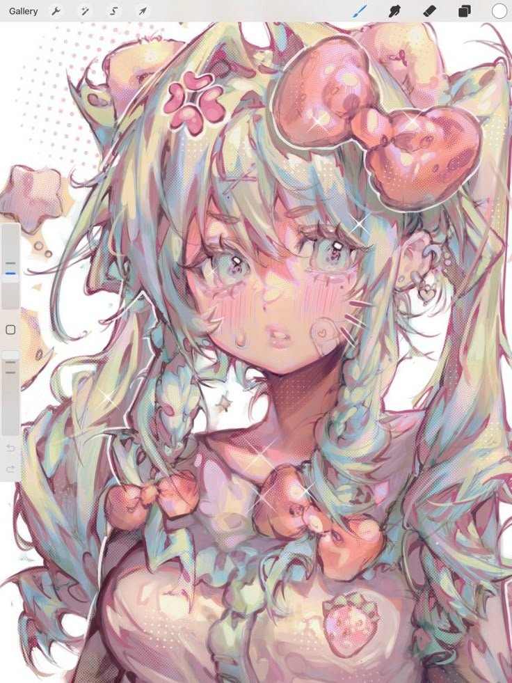 Cute anime girl pink pfp with pastel pink hair and sparkling eyes for Discord and fandom profile pictures