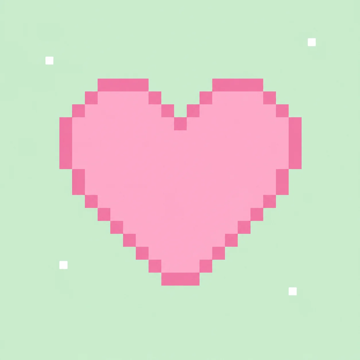 Cute pink pixel heart pfp sprite with white sparkle pixels on mint background for kawaii gamers (93 characters)
