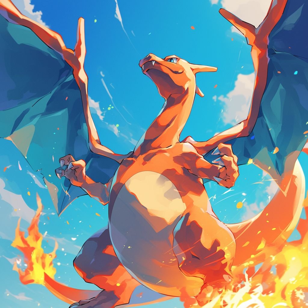 Fierce Charizard Pokemon pfp with orange scales and blazing flame details on a fiery background for bold gaming profiles