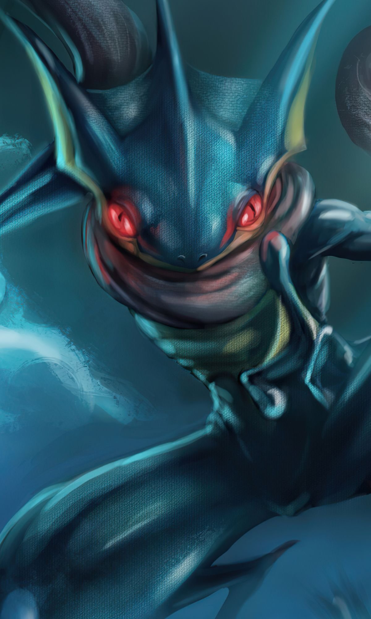 Greninja Pokemon pfp in ninja pose with water shuriken and sharp red eyes for sleek, cool profile pictures