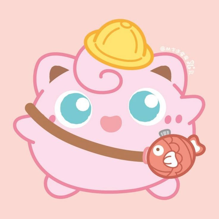 Adorable Jigglypuff Pokemon pfp with round pink body and big curious eyes for soft, cute Instagram profile pictures
