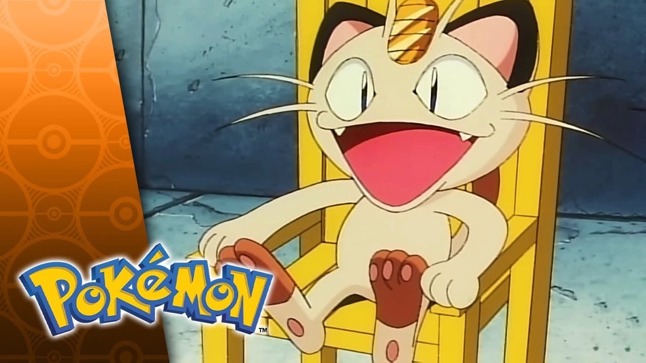 Retro 90s anime style Meowth Pokemon pfp with classic cel-shaded look and grainy texture for nostalgic Discord profiles