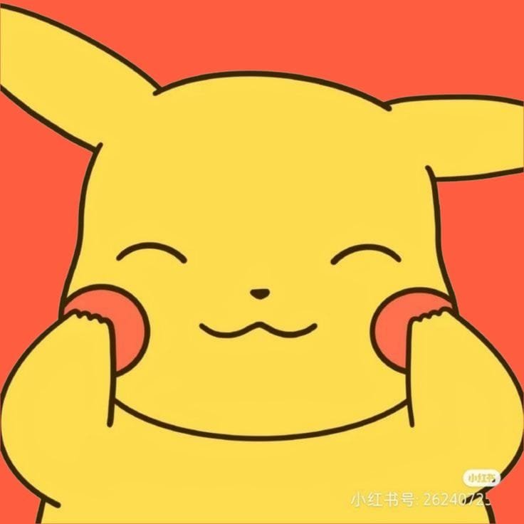 Cute Pikachu Pokemon pfp with sparkling eyes and rosy cheeks on a bright yellow background for playful Discord profiles