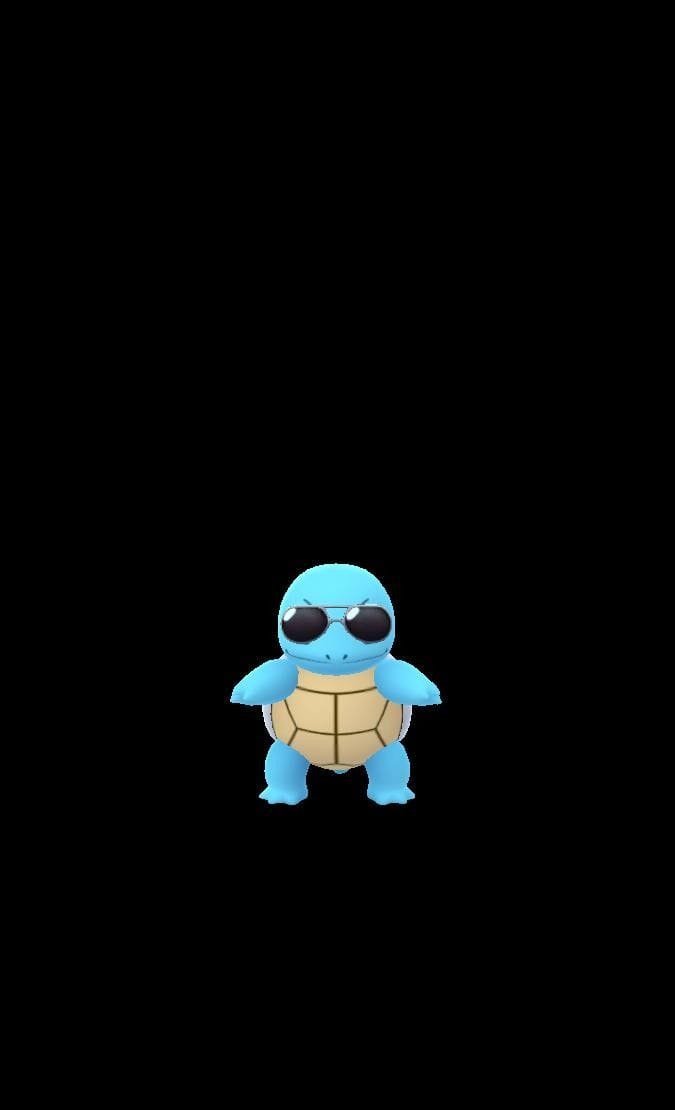 Cool Squirtle Pokemon pfp with blue shell and sunglasses on a beachy background for playful starter-Pokemon avatars
