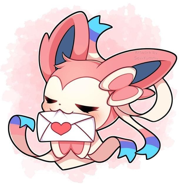 Pastel Sylveon Pokemon pfp with soft pink fur and blue ribbon accents on a light aesthetic background for TikTok bios