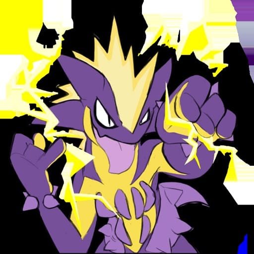 Toxtricity Pokemon pfp with bold punk-rock coloring and spiked features for loud, high-energy Discord server icons