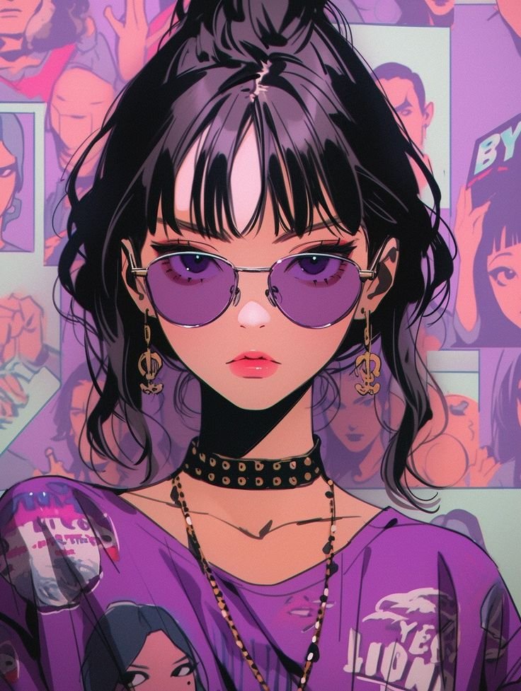 Purple gaming profile picture with cyber glasses for futuristic Discord avatar styling
