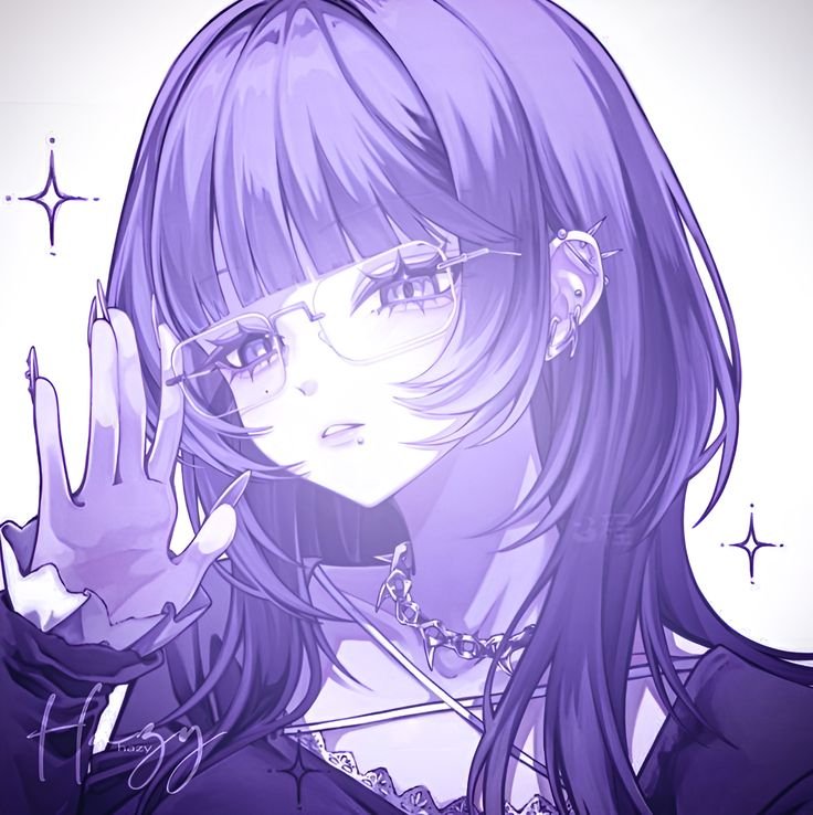 Purple anime pfp of a girl with glowing eyes for expressive Discord and TikTok profiles