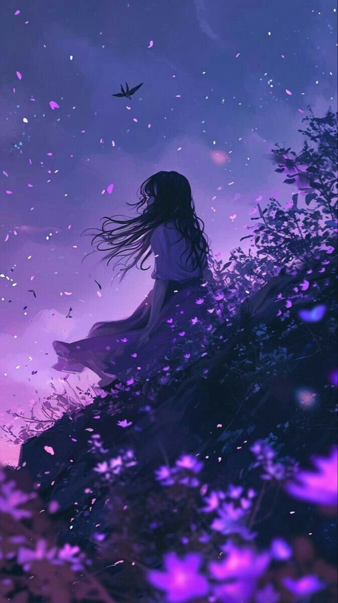 Purple girl pfp with floral bokeh background for soft TikTok and Instagram avatars