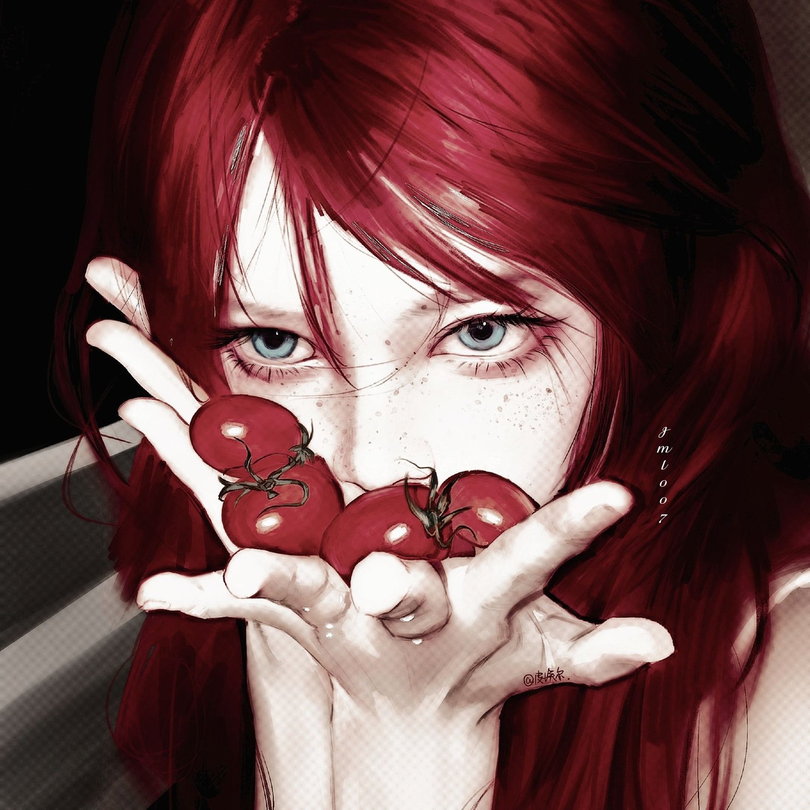 Cute anime girl red pfp with cherry bangs and bright eyes for Discord and TikTok profiles
