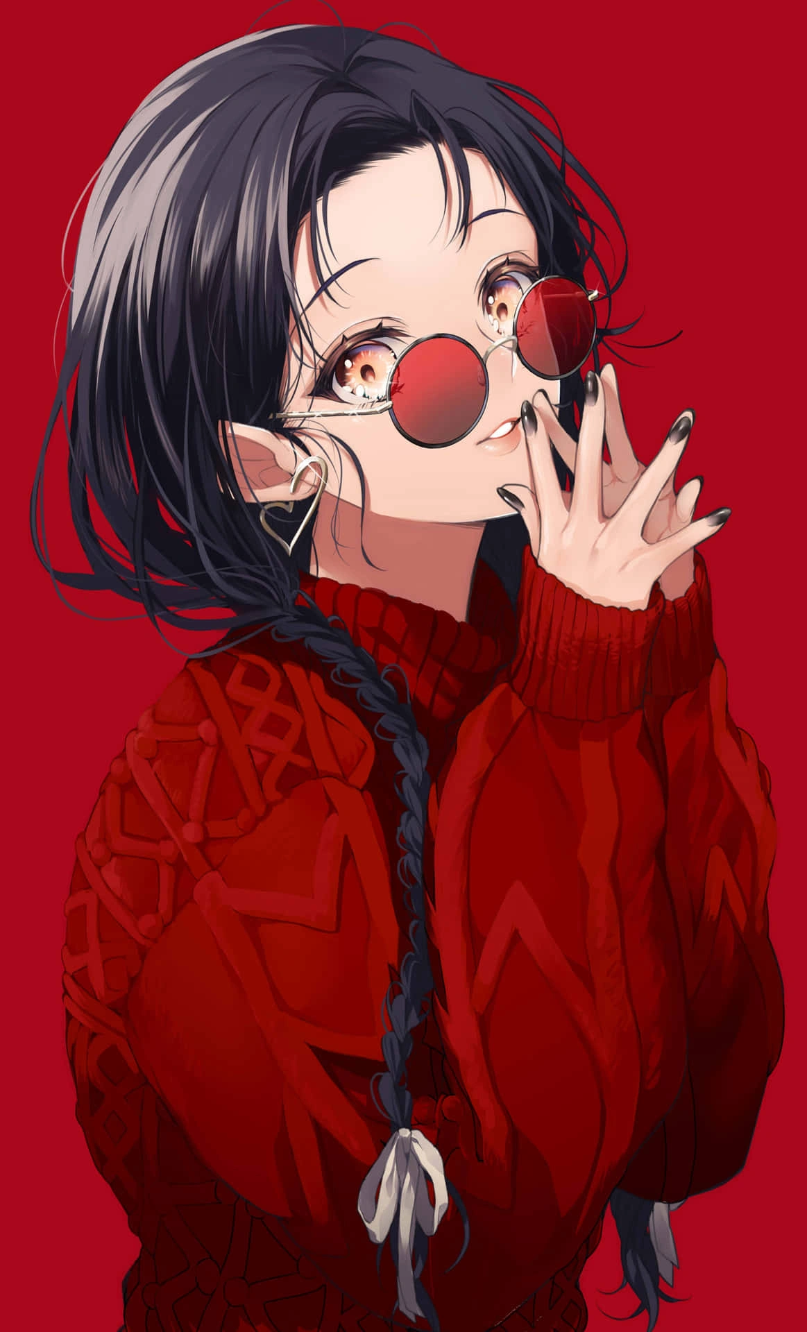 Minimal red pfp portrait with soft sweater and blush tones for clean social media avatars