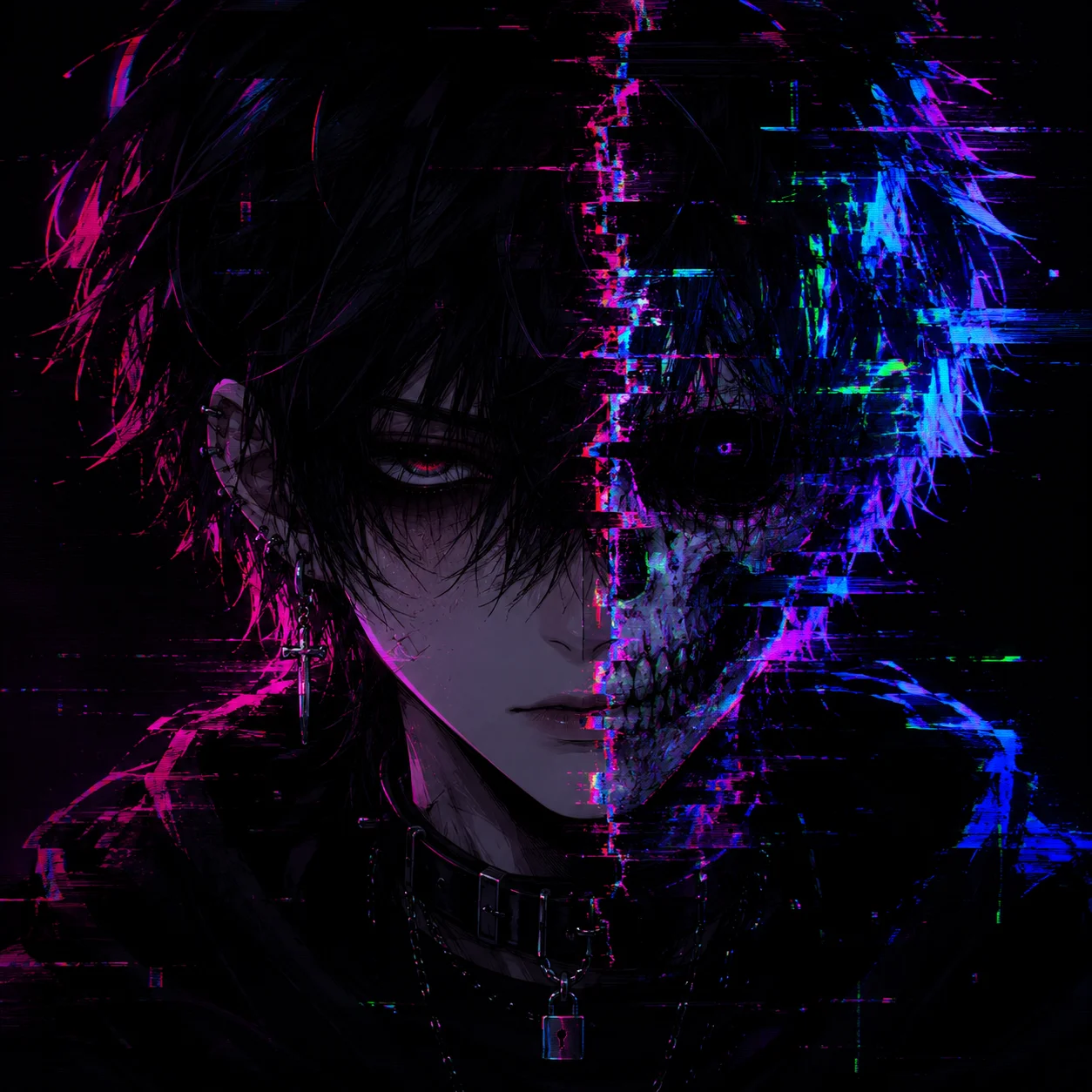 Scene alt pfp with blue static TV effect for edgy retro profile picture aesthetics