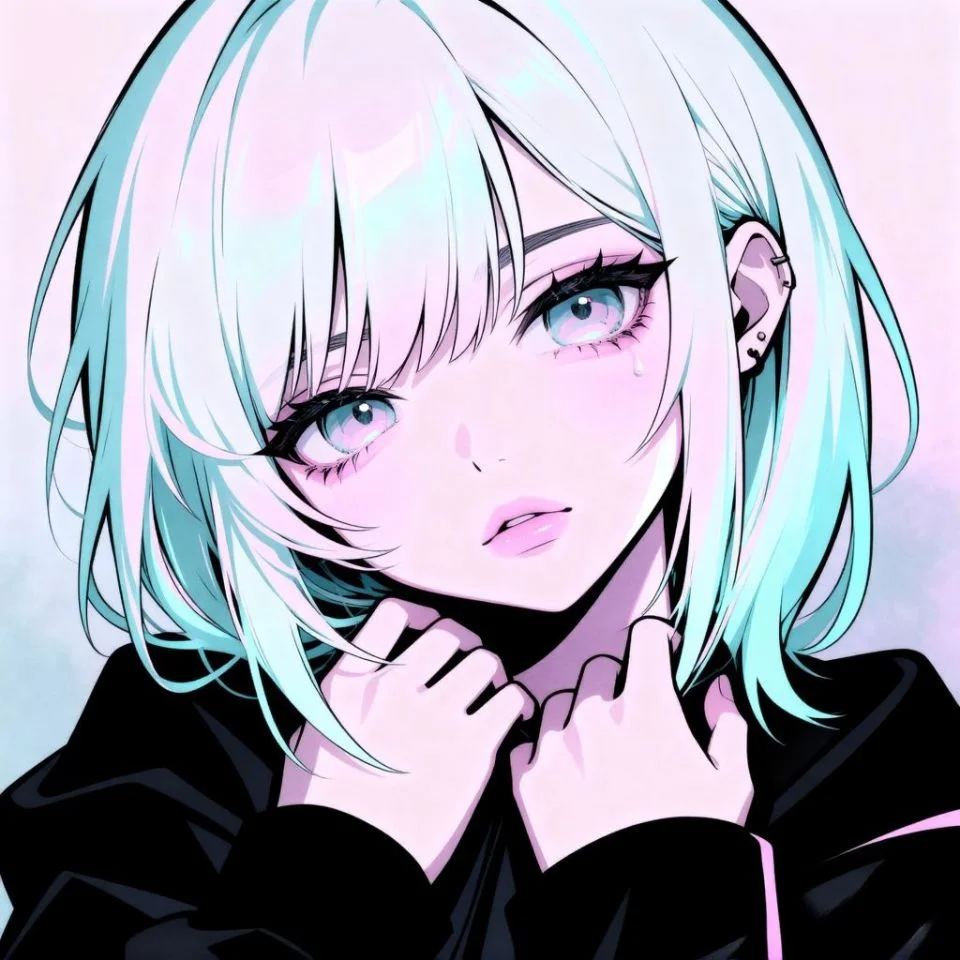 Soft alt avatar with teary eyes and pastel background for cute emo social media profiles