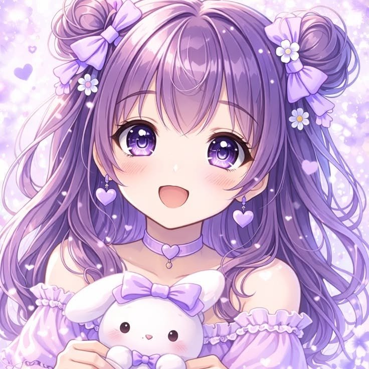 Soft violet anime profile picture with gentle expression for aesthetic social media avatars