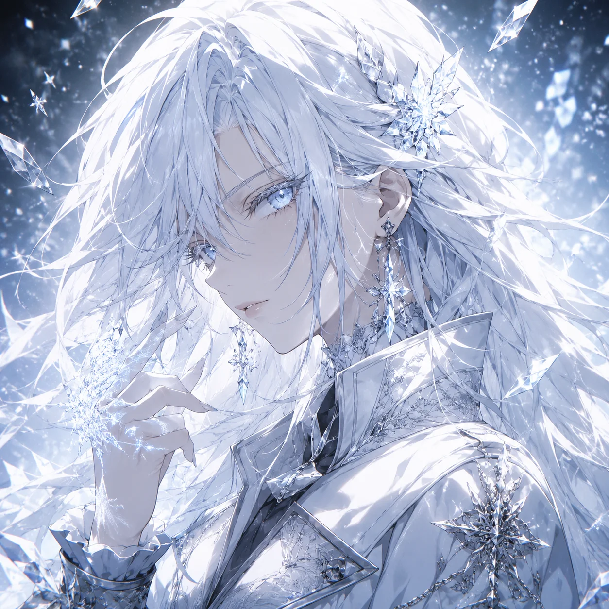 Icy white anime pfp with monochrome fantasy styling for a striking Discord and Steam profile