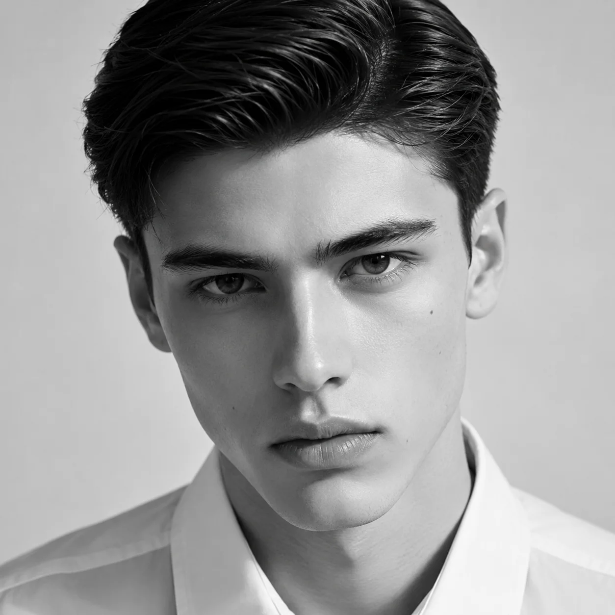 Aesthetic white pfp with monochrome face crop and clean lines for a sleek social media avatar