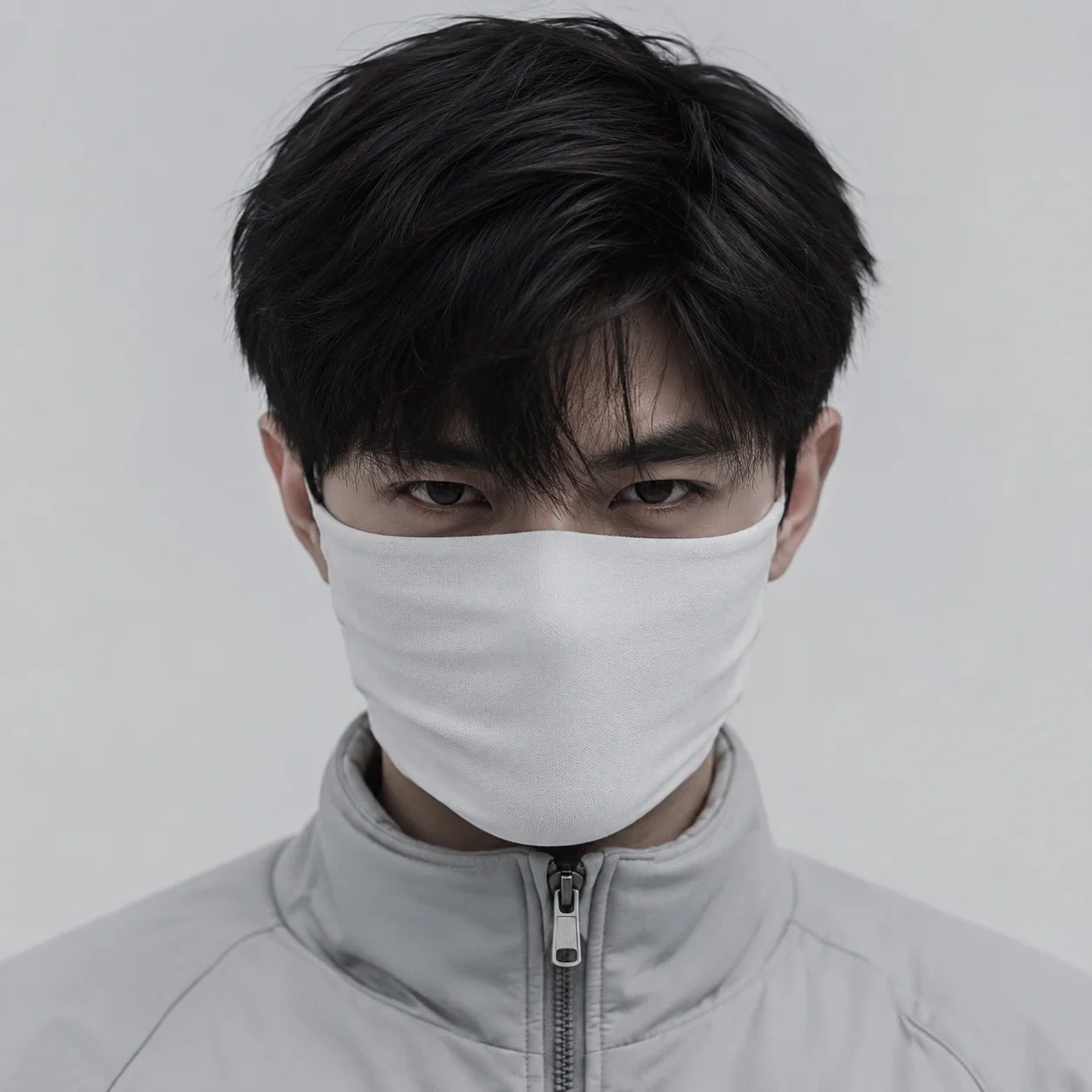 White pfp boy with mask and minimal contrast for a mysterious clean avatar aesthetic