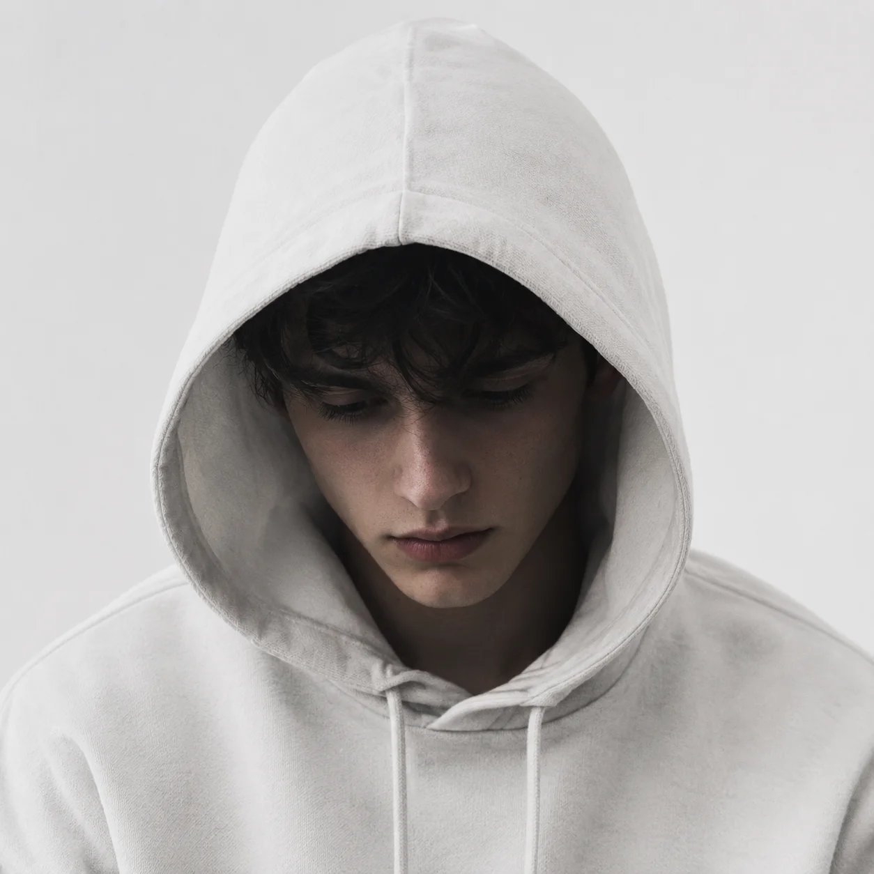 White pfp boy with moody hoodie and minimal styling for Discord and gaming profile use