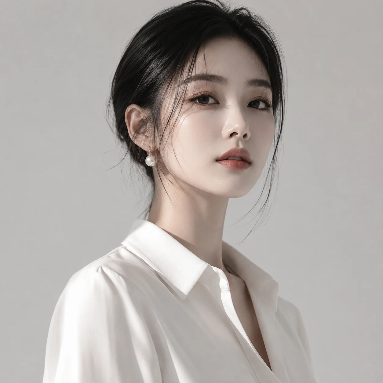 White pfp girl with monochrome luxury styling and clean portrait focus for social media profiles