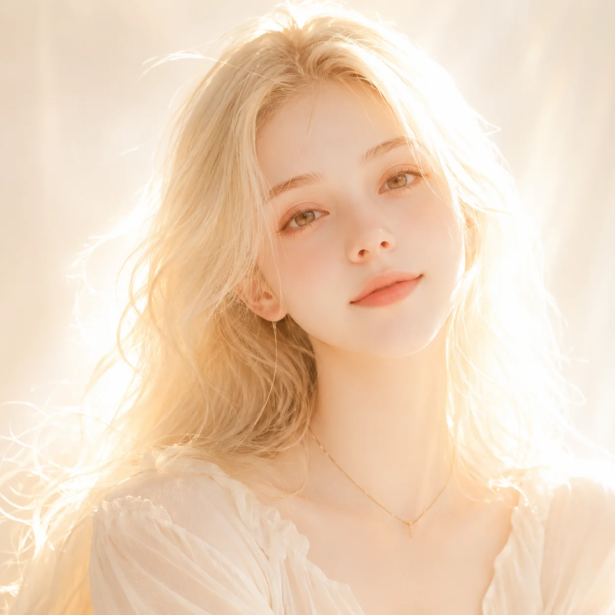 White pfp girl with soft light and luminous portrait styling for Instagram and Discord profile use