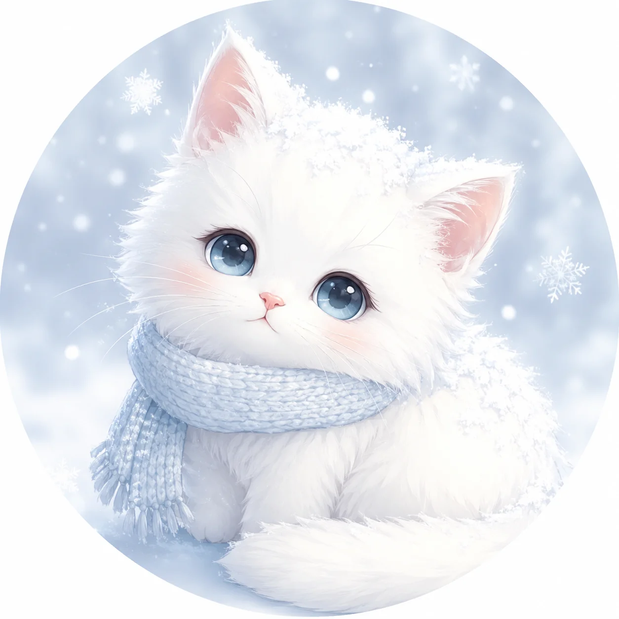 Cute white snow cat pfp with minimal winter styling for cozy Instagram and Discord profile use