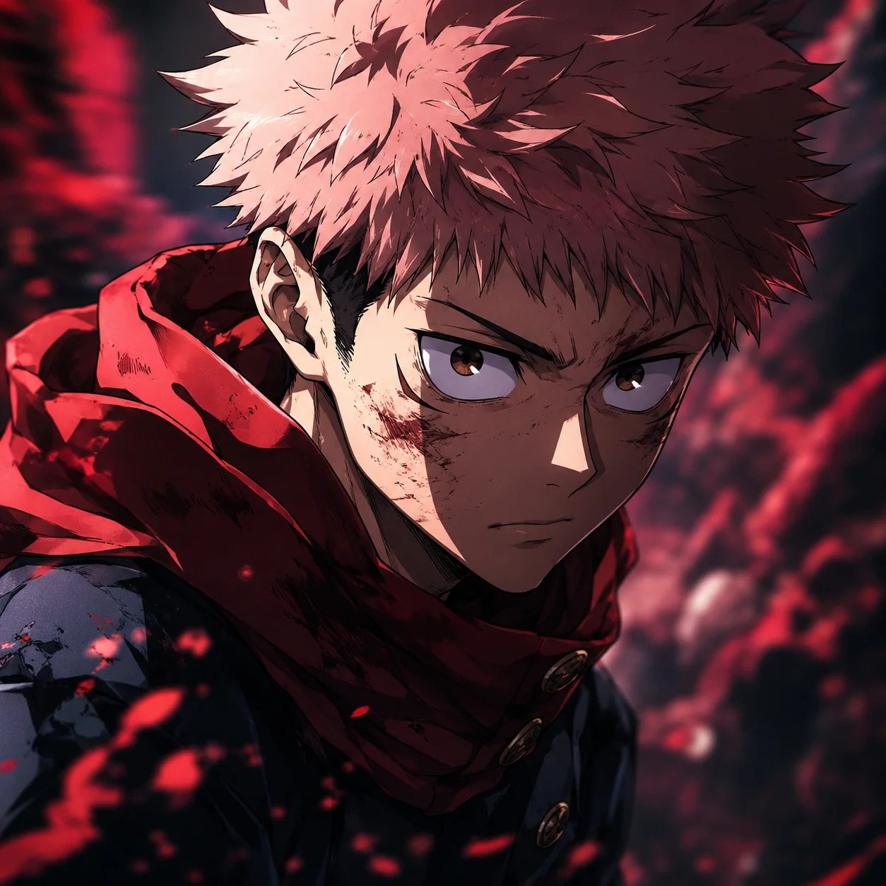 Cinematic 4K Yuji Itadori pfp wallpaper crop with dramatic depth for high quality avatar