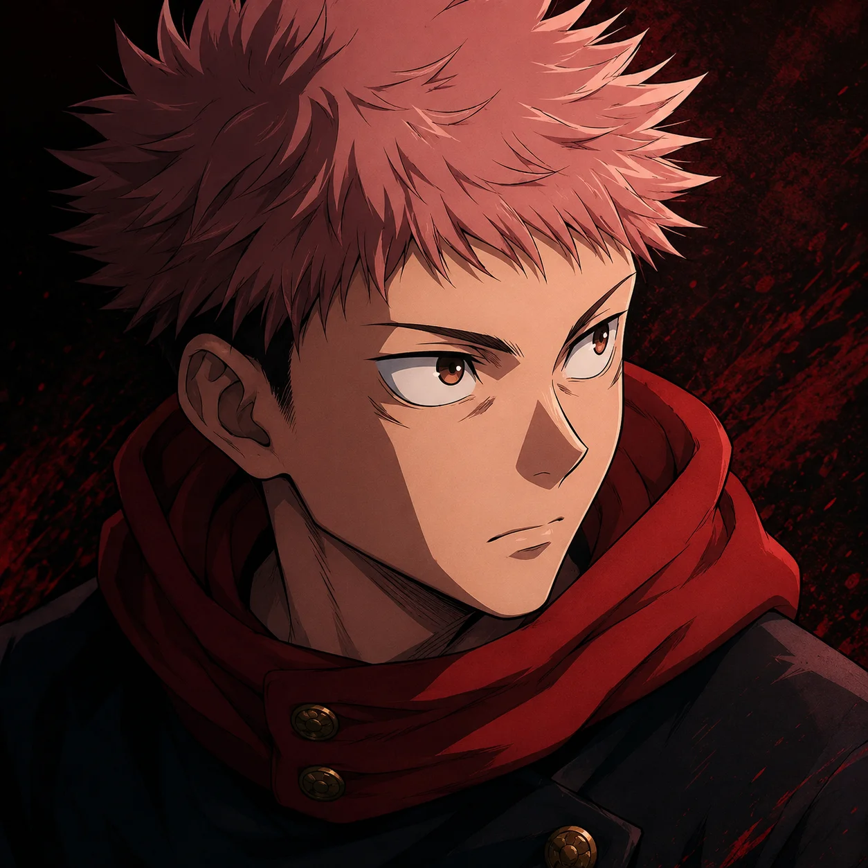 4K high resolution Yuji Itadori pfp with crisp detail and sharp shadow gradients for avatar
