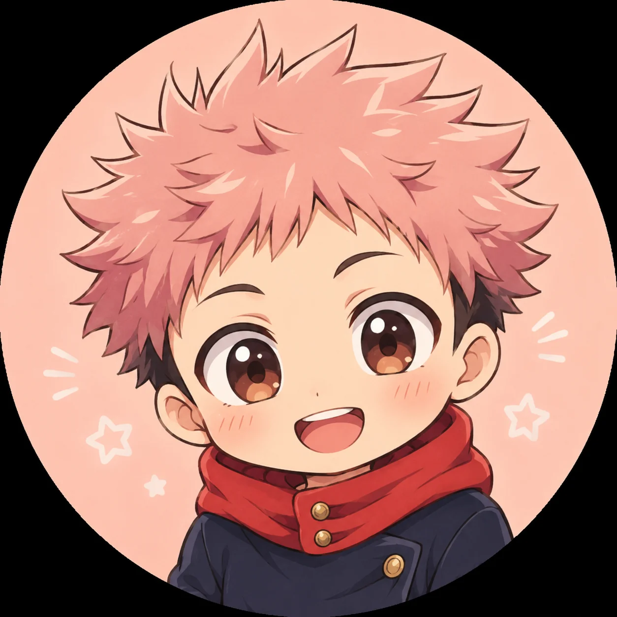 Cute chibi Yuji Itadori pfp with round face and big eyes for playful profile picture
