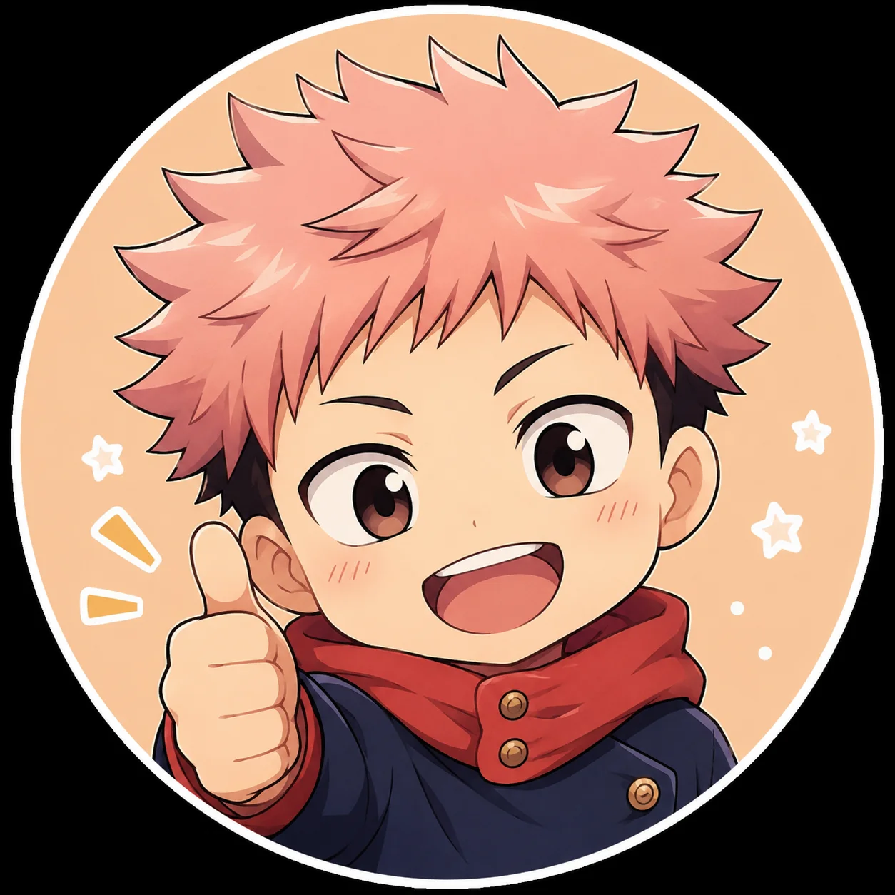 Cheerful chibi Yuji Itadori pfp giving thumbs up for cute lighthearted avatar
