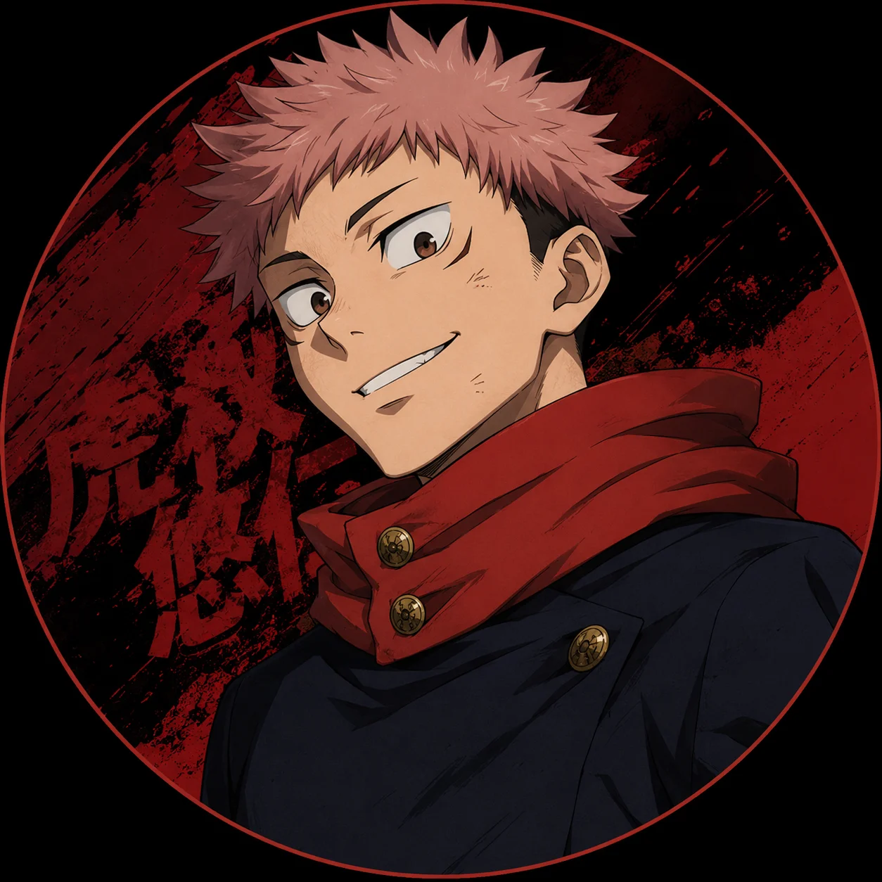 Matching first years trio Yuji Itadori pfp with uniform color scheme for group profile set