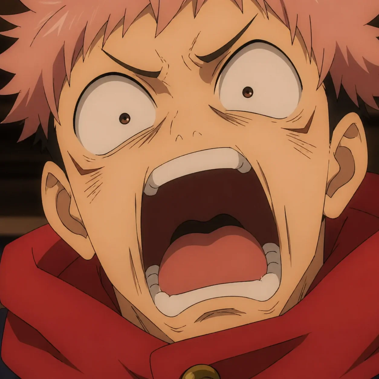 Funny Yuji Itadori pfp with exaggerated shocked meme expression for comedic profile picture
