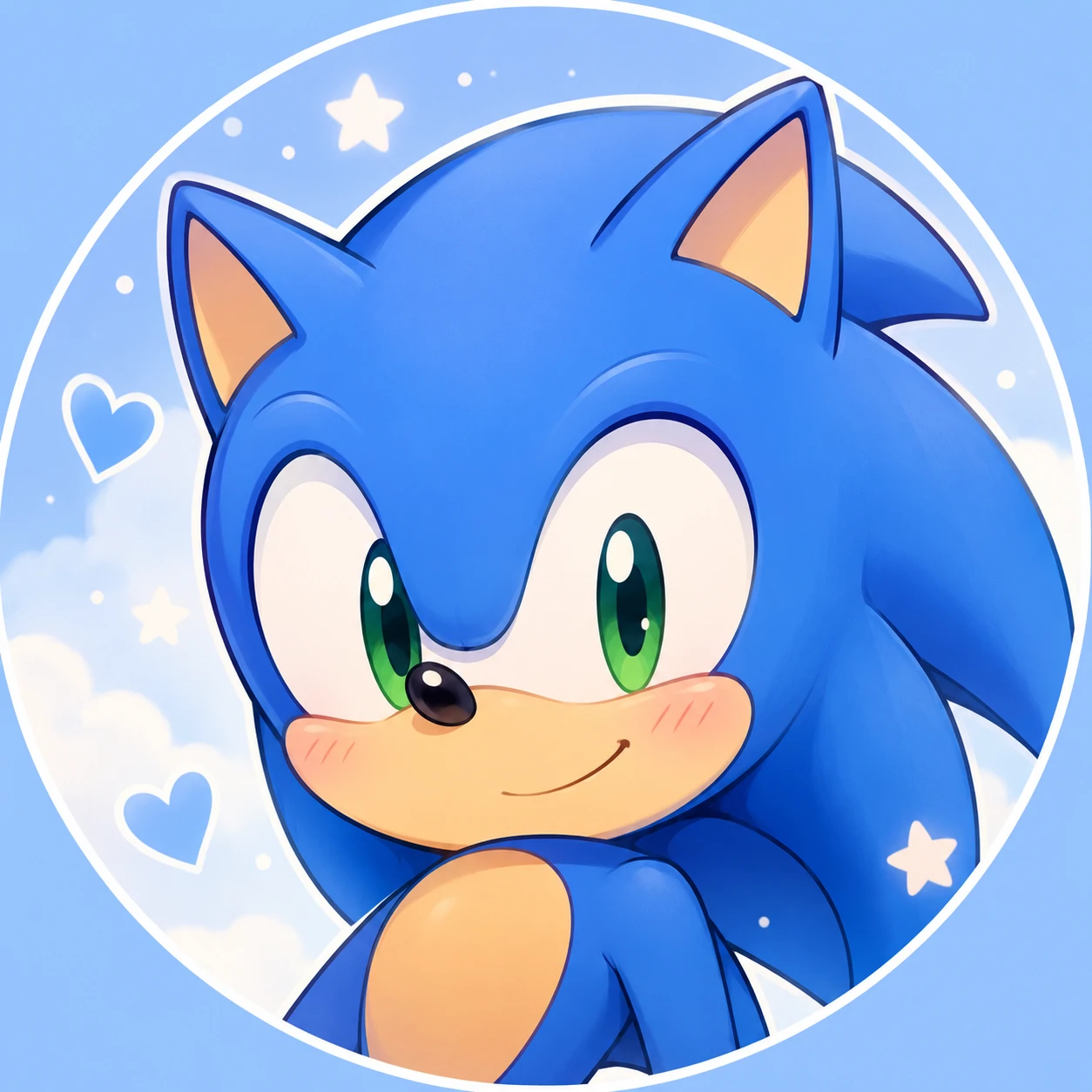 Adorable blue Sonic icon smiling softly for cute profiles.