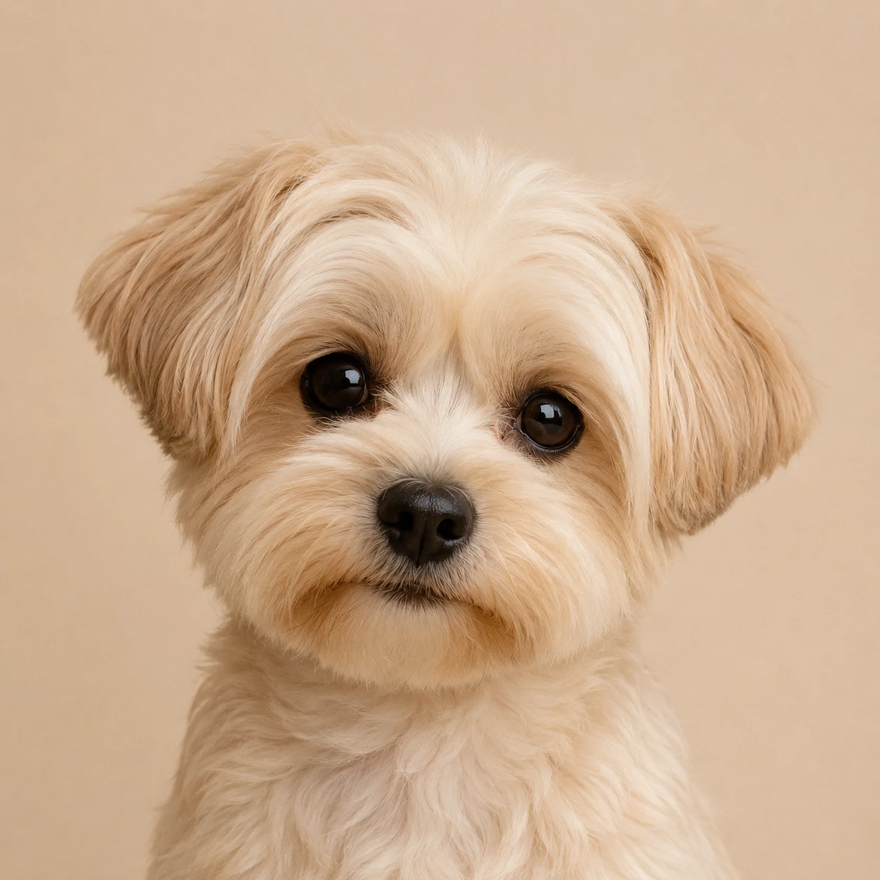 Adorable small breed dog with rounded ears gazing forward
