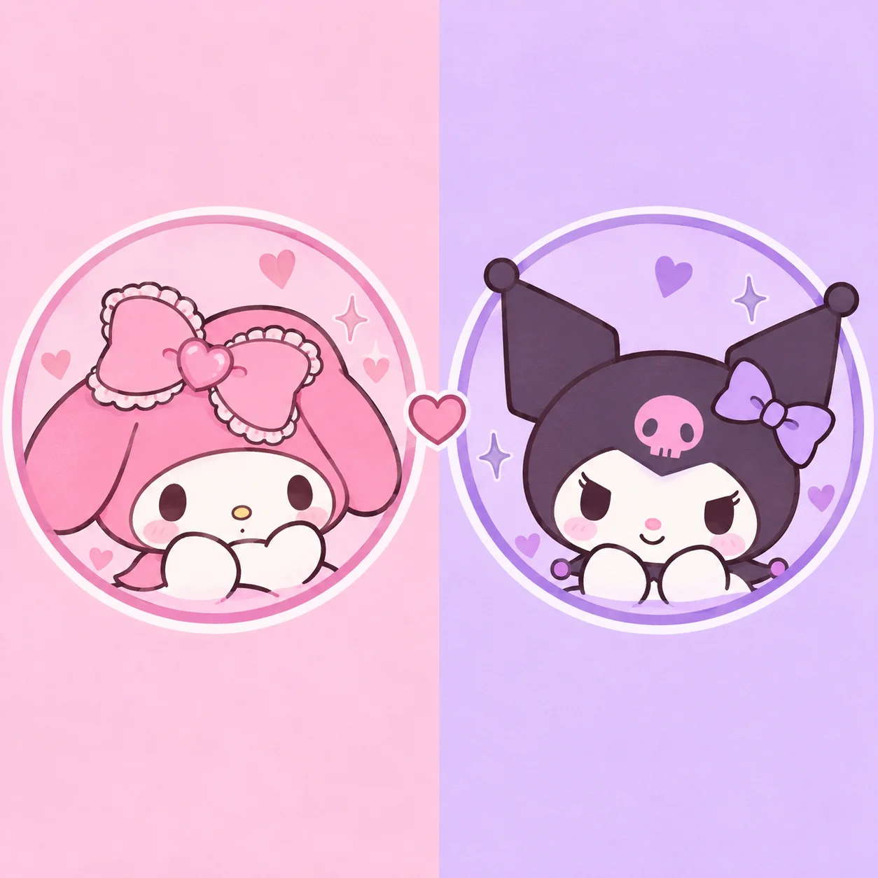 Aesthetic matching My Melody and Kuromi avatar set with clean pastel framing